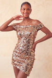Sparkly Champagne Bodycon Off the Shoulder Homecoming Dress with Sequins