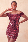 Sparkly Champagne Bodycon Off the Shoulder Homecoming Dress with Sequins