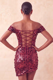 Sparkly Champagne Bodycon Off the Shoulder Homecoming Dress with Sequins