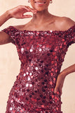 Sparkly Champagne Bodycon Off the Shoulder Homecoming Dress with Sequins