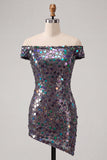 Sparkly Champagne Bodycon Off the Shoulder Homecoming Dress with Sequins