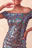 Sparkly Champagne Bodycon Off the Shoulder Homecoming Dress with Sequins