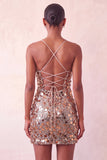 Red Sequin Bodycon Short Homecoming Dress with Lace-up Back