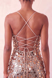 Red Sequin Bodycon Short Homecoming Dress with Lace-up Back