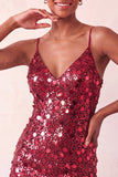 Red Sequin Bodycon Short Homecoming Dress with Lace-up Back