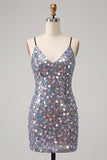 Red Sequin Bodycon Short Homecoming Dress with Lace-up Back