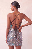 Red Sequin Bodycon Short Homecoming Dress with Lace-up Back