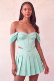 Off The Shoulder Pink Corset 2 Piece Pleated A Line Homecoming Dress