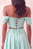 Off The Shoulder Pink Corset 2 Piece Pleated A Line Homecoming Dress