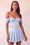 Off The Shoulder Pink Corset 2 Piece Pleated A Line Homecoming Dress