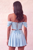 Off The Shoulder Pink Corset 2 Piece Pleated A Line Homecoming Dress