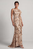 Green Mermaid Sequin Bateau Neck Long Mother of the Bride Dress with Ruffles