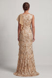 Green Mermaid Sequin Bateau Neck Long Mother of the Bride Dress with Ruffles