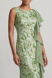 Green Mermaid Sequin Bateau Neck Long Mother of the Bride Dress with Ruffles