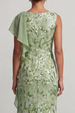 Green Mermaid Sequin Bateau Neck Long Mother of the Bride Dress with Ruffles