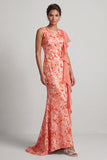 Green Mermaid Sequin Bateau Neck Long Mother of the Bride Dress with Ruffles
