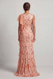 Green Mermaid Sequin Bateau Neck Long Mother of the Bride Dress with Ruffles