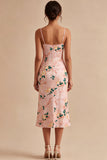 Floral Pink Sheath Spaghetti Straps Wedding Guest Dress