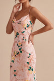 Floral Pink Sheath Spaghetti Straps Wedding Guest Dress