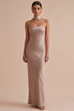 Dusty Rose Satin Mermaid Maxi Dress with Scarf