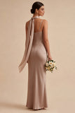 Dusty Rose Satin Mermaid Maxi Dress with Scarf
