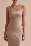 Dusty Rose Satin Mermaid Maxi Dress with Scarf