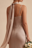 Dusty Rose Satin Mermaid Maxi Dress with Scarf