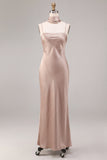 Dusty Rose Satin Mermaid Maxi Dress with Scarf