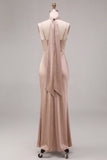 Dusty Rose Satin Mermaid Maxi Dress with Scarf