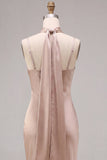 Dusty Rose Satin Mermaid Maxi Dress with Scarf