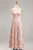 Pink A Line Sequin V Neck Wedding Guest Dress with 3D Flowers