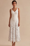 Pink A Line Sequin V Neck Wedding Guest Dress with 3D Flowers