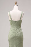 Mermaid Light Green Floral Square Neck Midi Dress