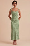 Mermaid Light Green Floral Square Neck Midi Dress