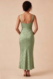 Mermaid Light Green Floral Square Neck Midi Dress