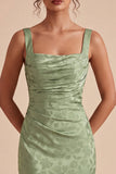 Mermaid Light Green Floral Square Neck Midi Dress