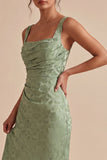 Mermaid Light Green Floral Square Neck Midi Dress