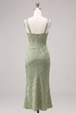 Mermaid Light Green Floral Square Neck Midi Dress