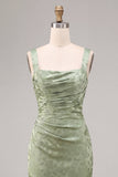Mermaid Light Green Floral Square Neck Midi Dress