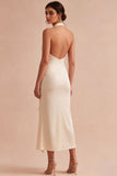 Halter Apricot Ruffled Midi Dress with 3D Flower