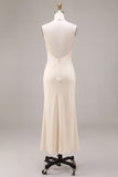 Halter Apricot Ruffled Midi Dress with 3D Flower
