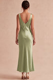 Light Green Mermaid Cowl Neck Satin Midi Dress