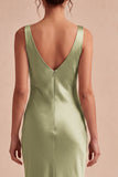 Light Green Mermaid Cowl Neck Satin Midi Dress