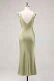 Light Green Mermaid Cowl Neck Satin Midi Dress