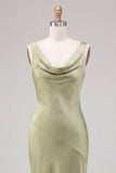 Light Green Mermaid Cowl Neck Satin Midi Dress
