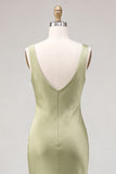 Light Green Mermaid Cowl Neck Satin Midi Dress