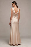 Champagne Mermaid Cowl Neck Satin Maxi Dress