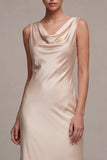 Champagne Mermaid Cowl Neck Satin Maxi Dress