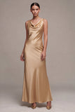 Champagne Mermaid Cowl Neck Satin Maxi Dress