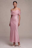 Pink Cold Shoulder Mermaid Bridesmaid Dress